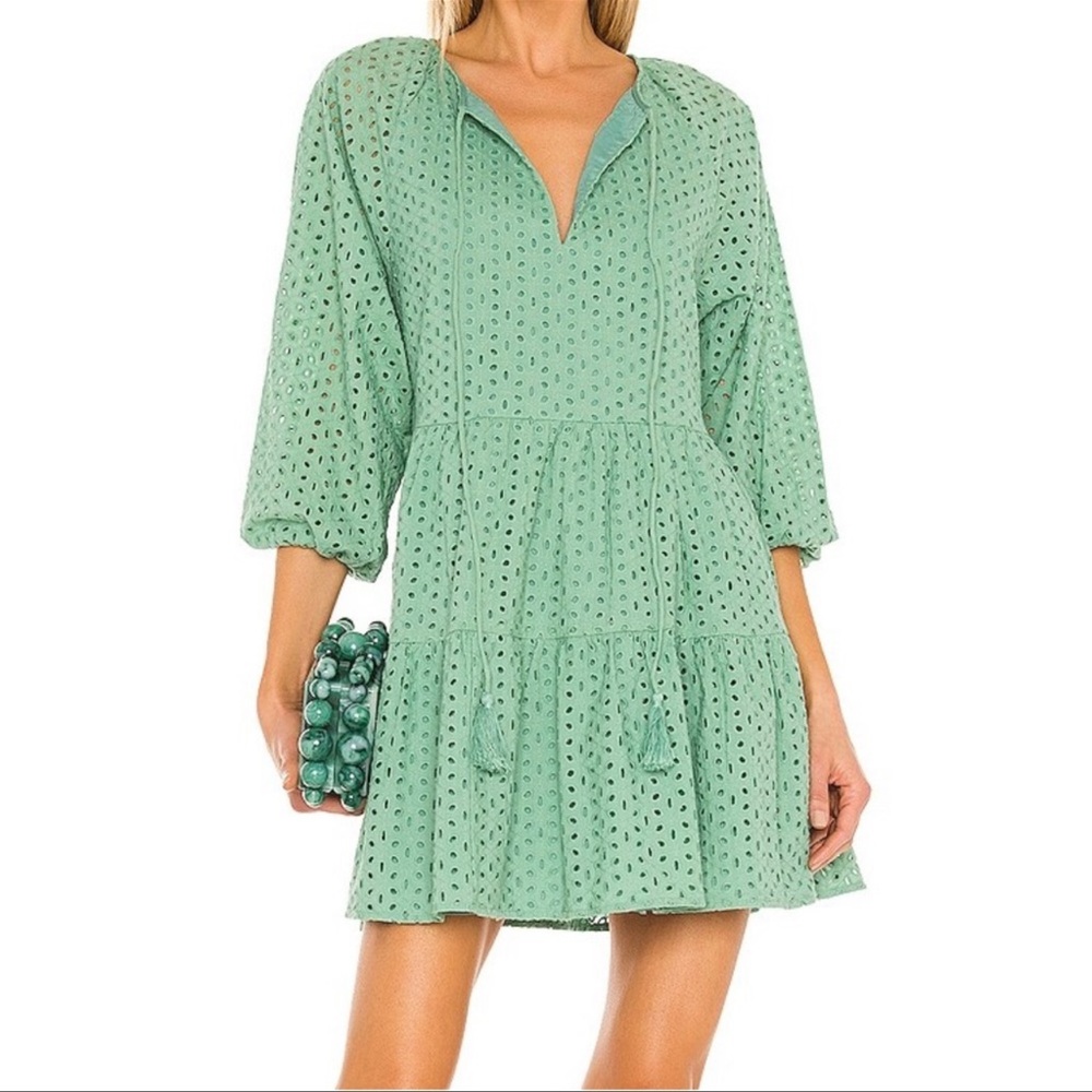 Karina Grimaldi  Irina Eyelet Mini Dress in Sage